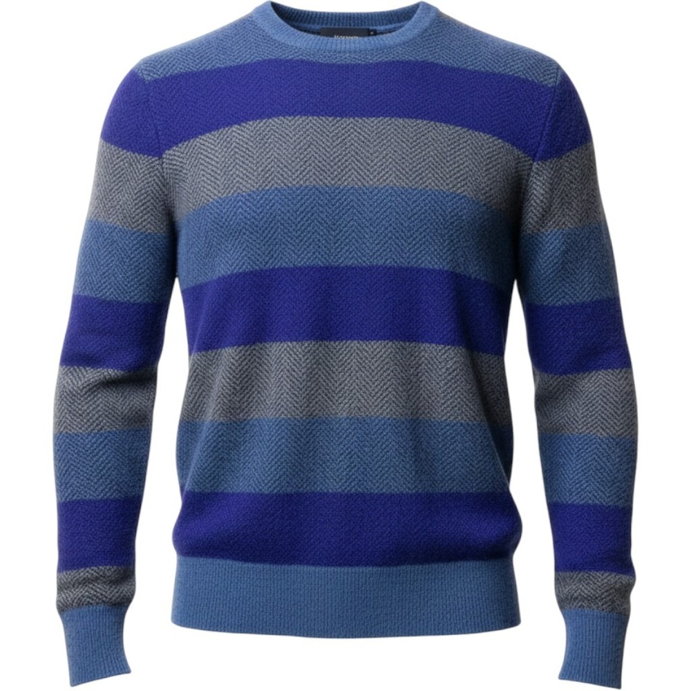 Gap Lambs Wool Grunge Sweater Mens L Grandpacore Herringbone Stripe Cobalt Blue